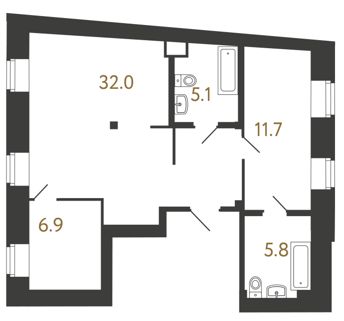2-комнатная квартира, 61.5 м²; этаж: 4 - купить в Санкт-Петербурге