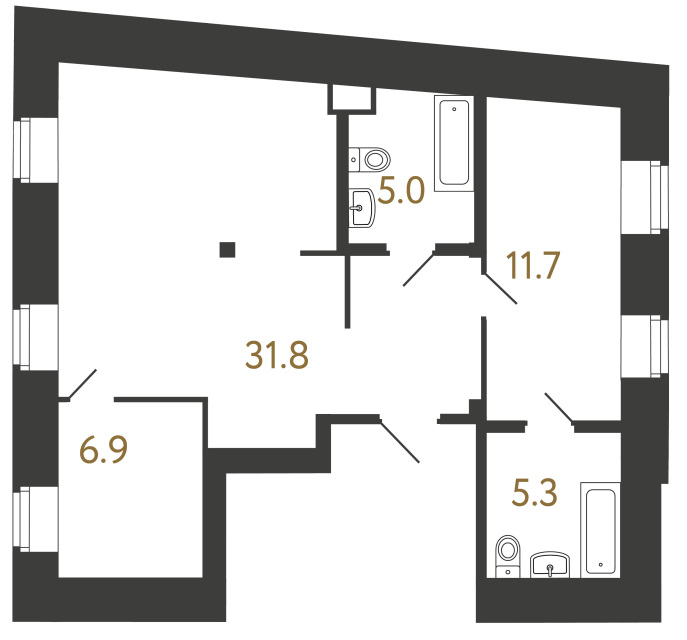 2-комнатная квартира, 60.7 м²; этаж: 3 - купить в Санкт-Петербурге