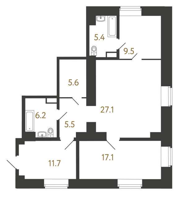 2-комнатная квартира, 88.1 м²; этаж: 2 - купить в Санкт-Петербурге