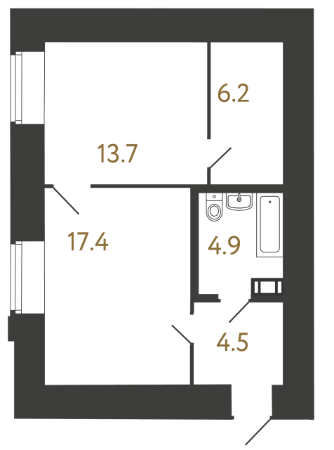 1-комнатная квартира, 46.7 м²; этаж: 1 - купить в Санкт-Петербурге