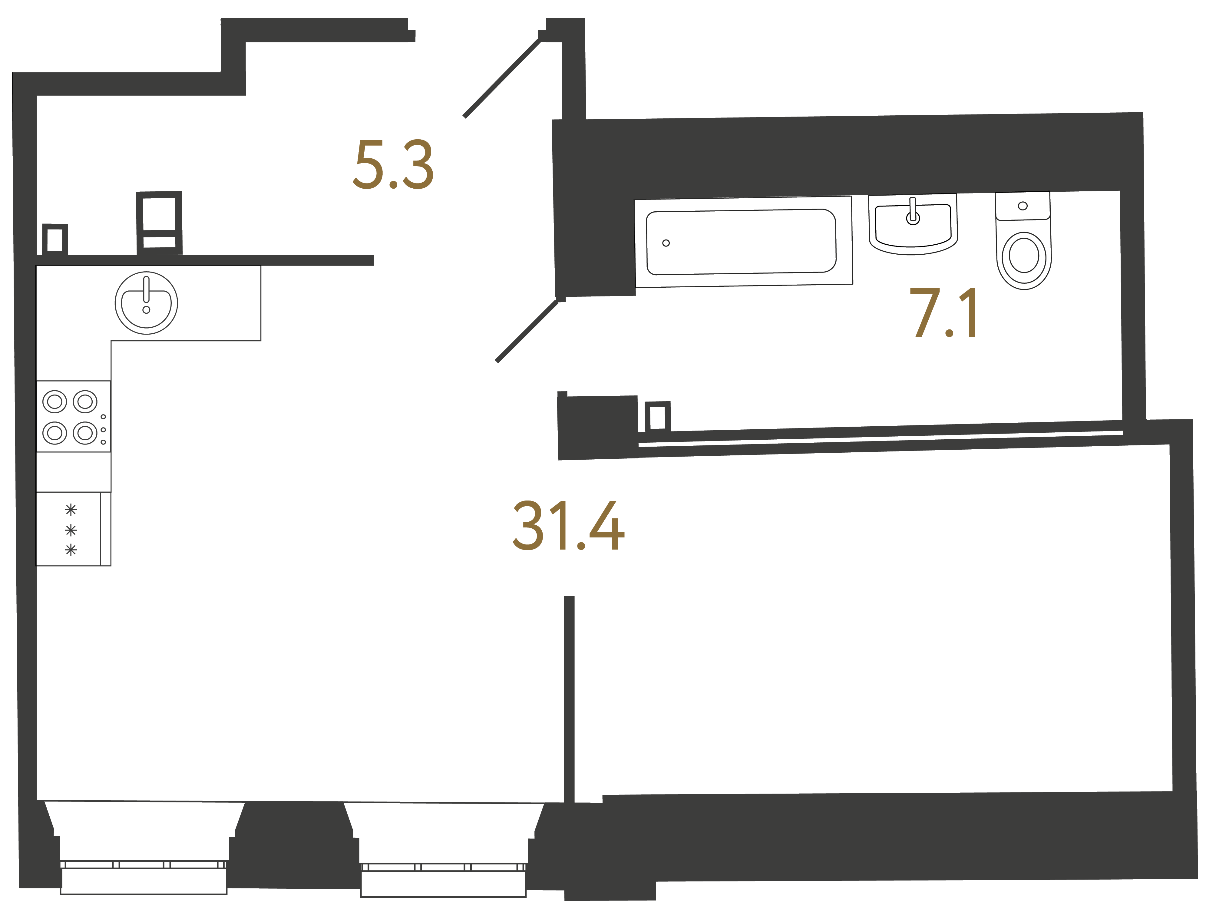 1-комнатная квартира, 43.8 м²; этаж: 2 - купить в Санкт-Петербурге