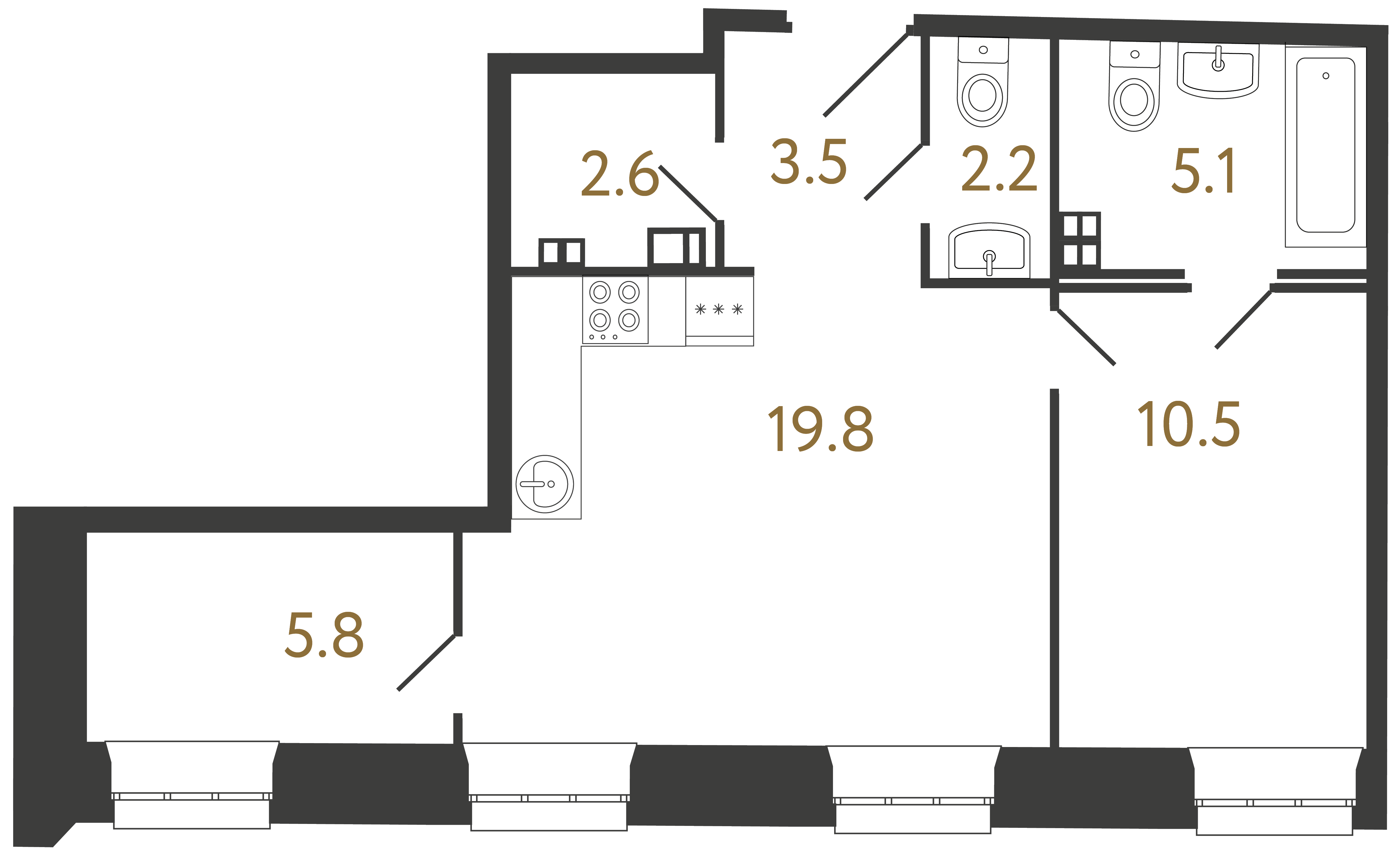 2-комнатная квартира, 49.5 м²; этаж: 3 - купить в Санкт-Петербурге
