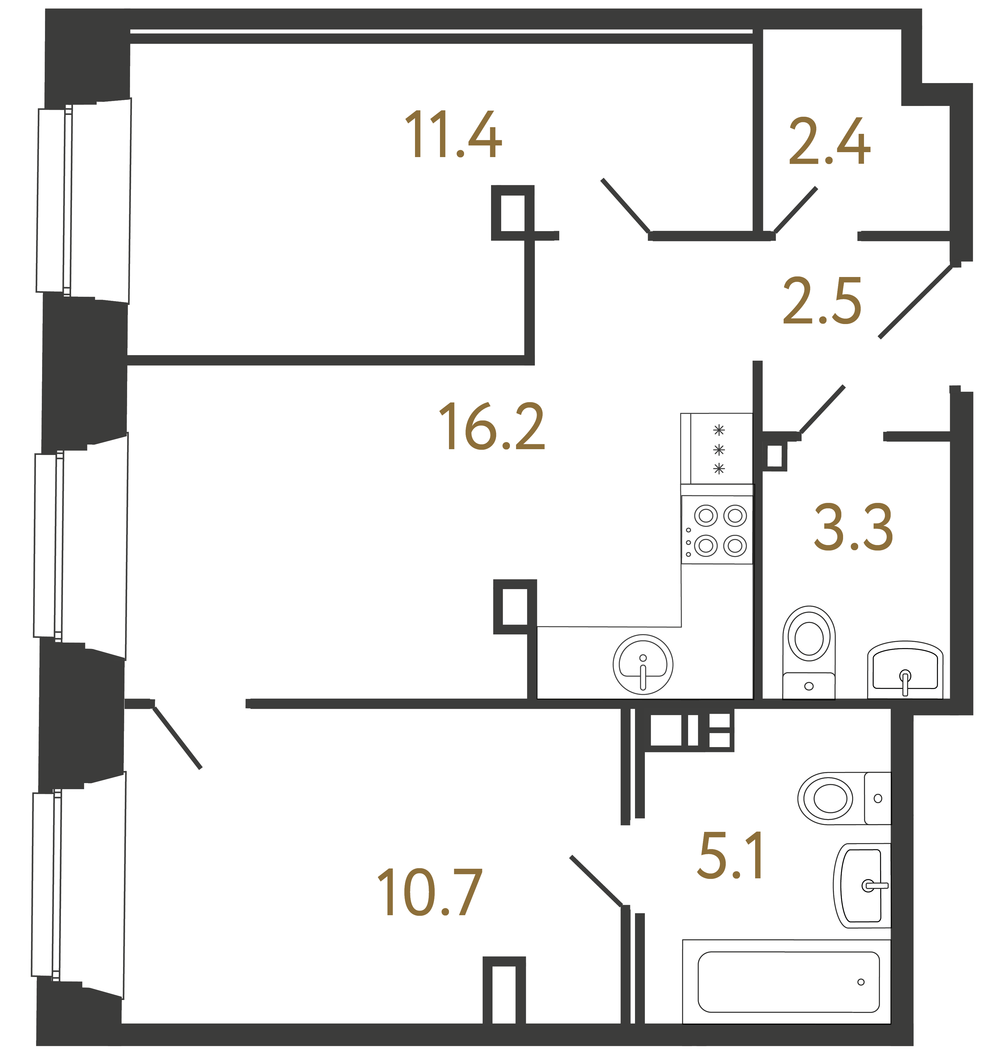 2-комнатная квартира, 51.6 м²; этаж: 2 - купить в Санкт-Петербурге