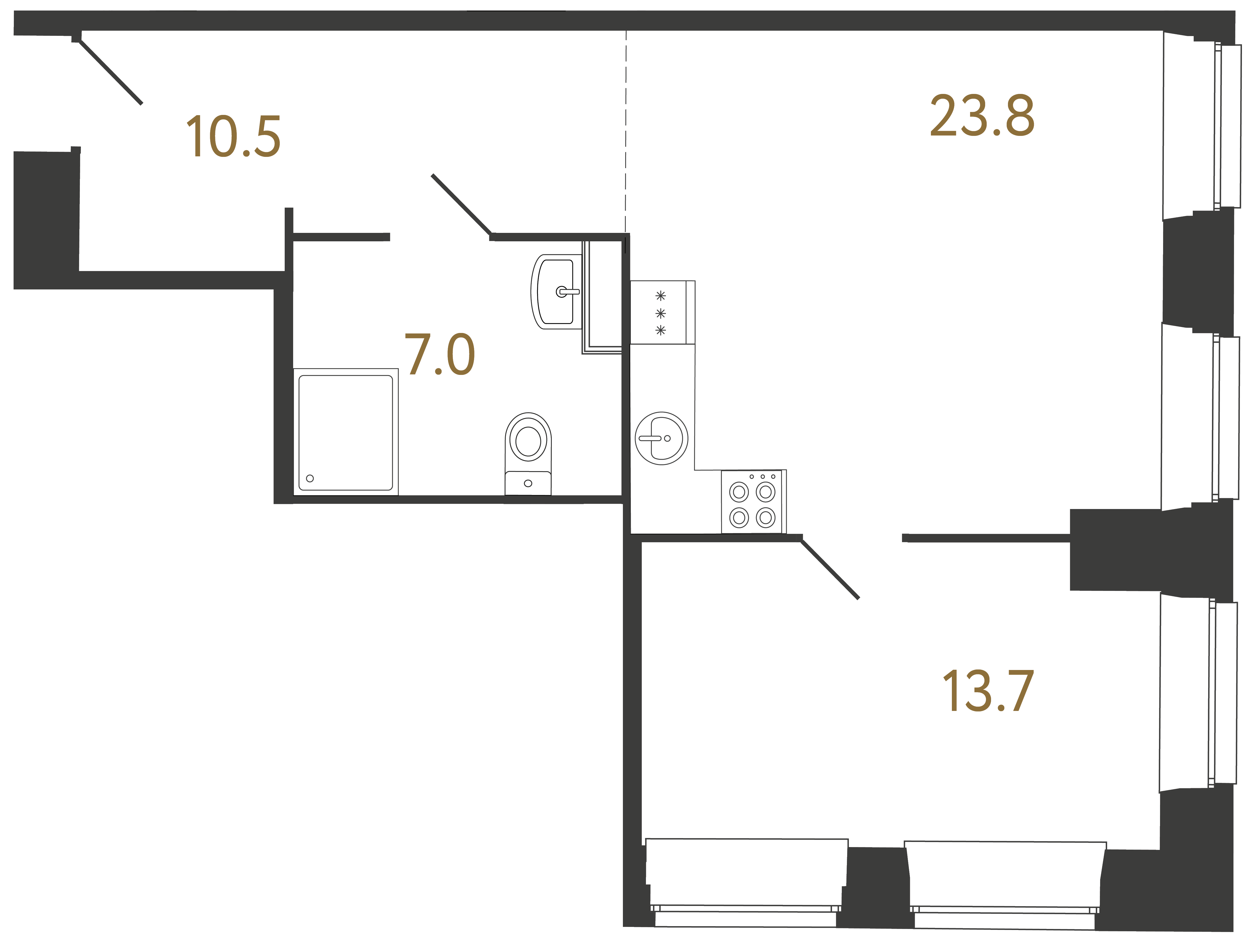 1-комнатная квартира, 55 м²; этаж: 2 - купить в Санкт-Петербурге
