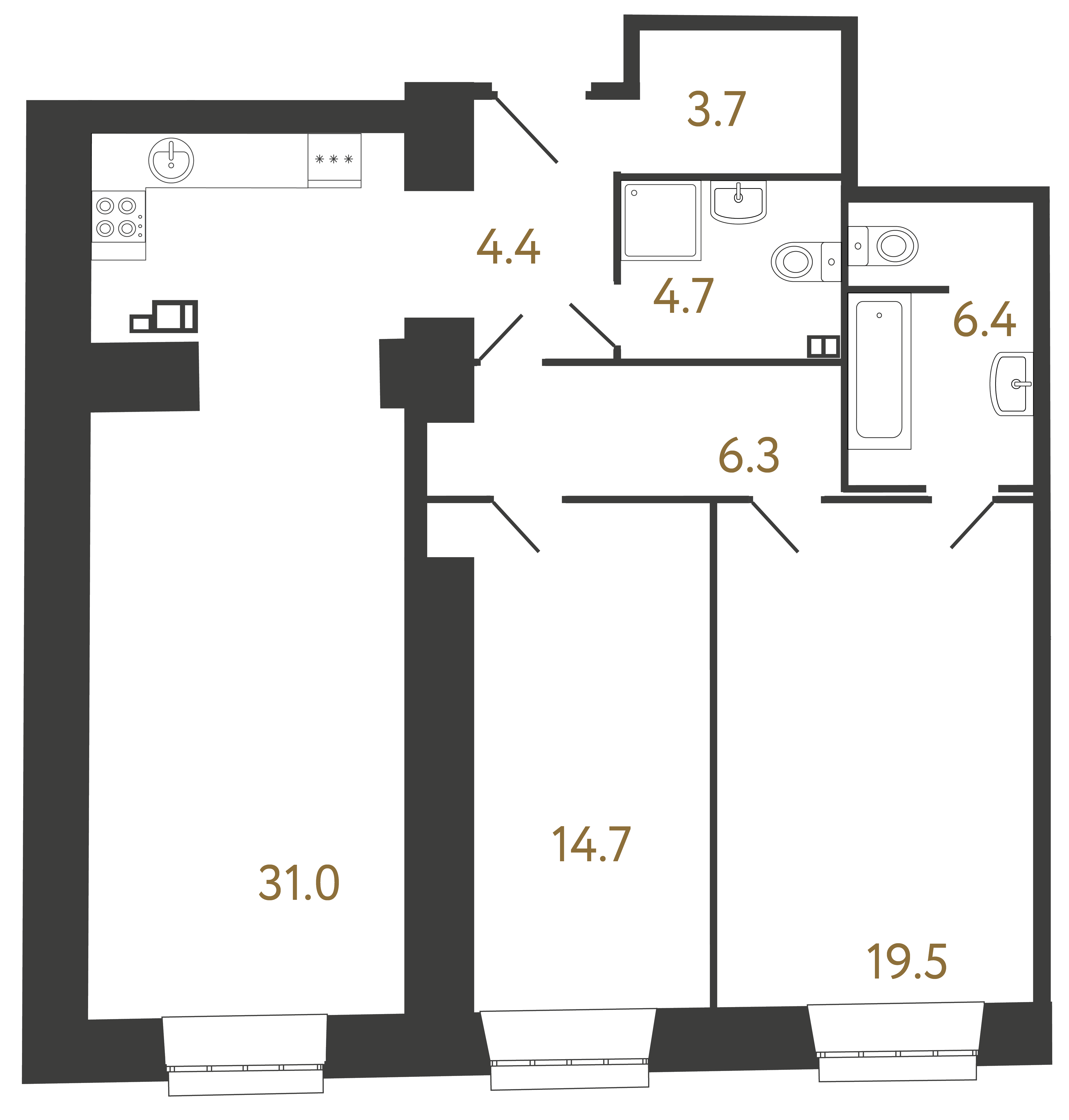 2-комнатная квартира, 90.7 м²; этаж: 2 - купить в Санкт-Петербурге