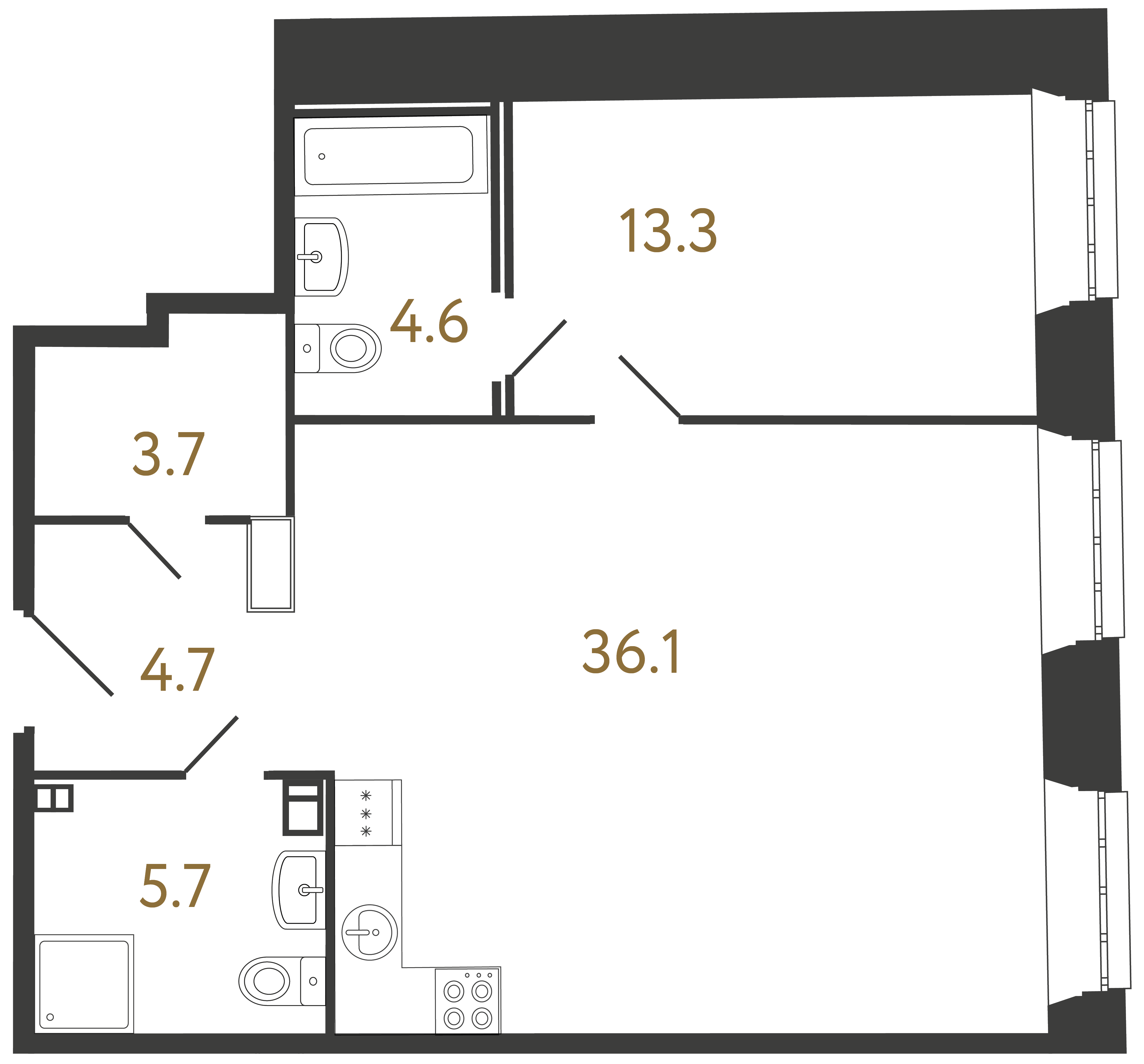 1-комнатная квартира, 68.1 м²; этаж: 2 - купить в Санкт-Петербурге