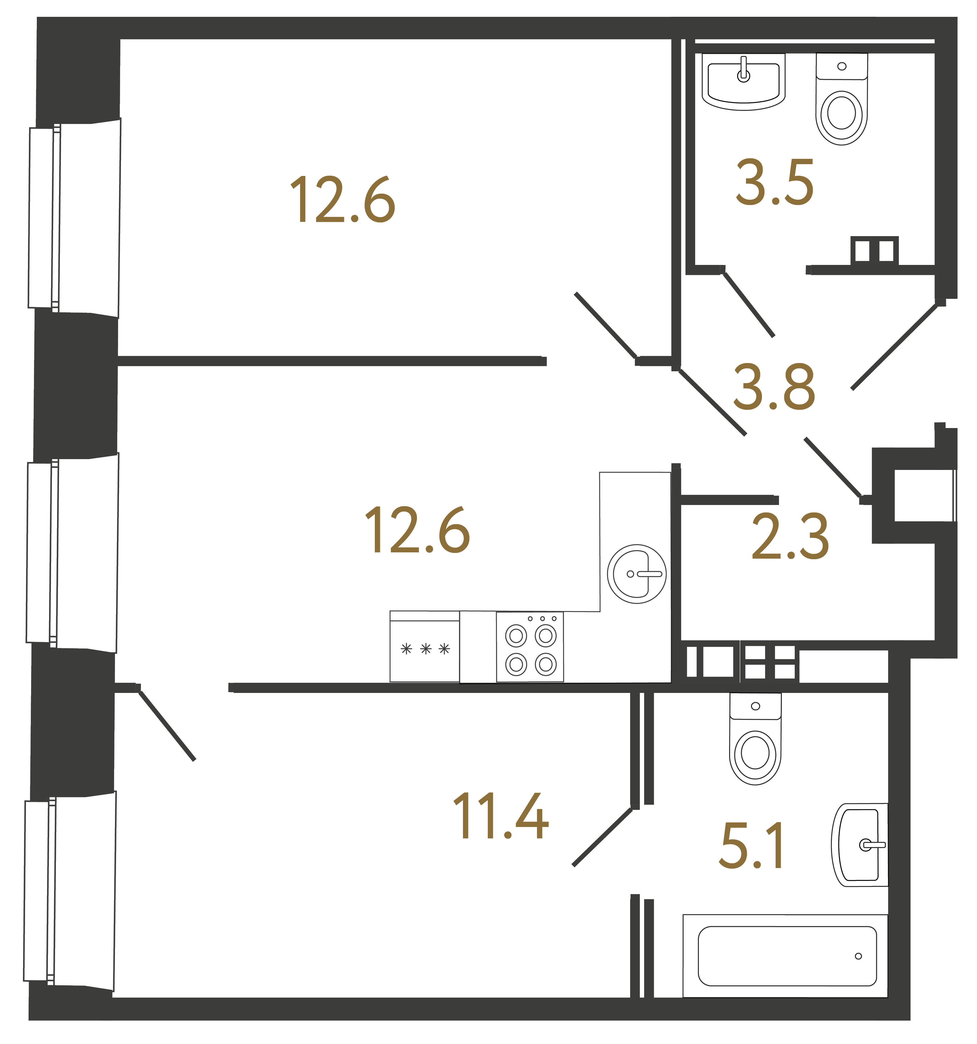 2-комнатная квартира, 51.3 м²; этаж: 3 - купить в Санкт-Петербурге