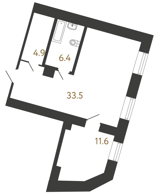 1-комнатная квартира, 56.4 м²; этаж: 1 - купить в Санкт-Петербурге