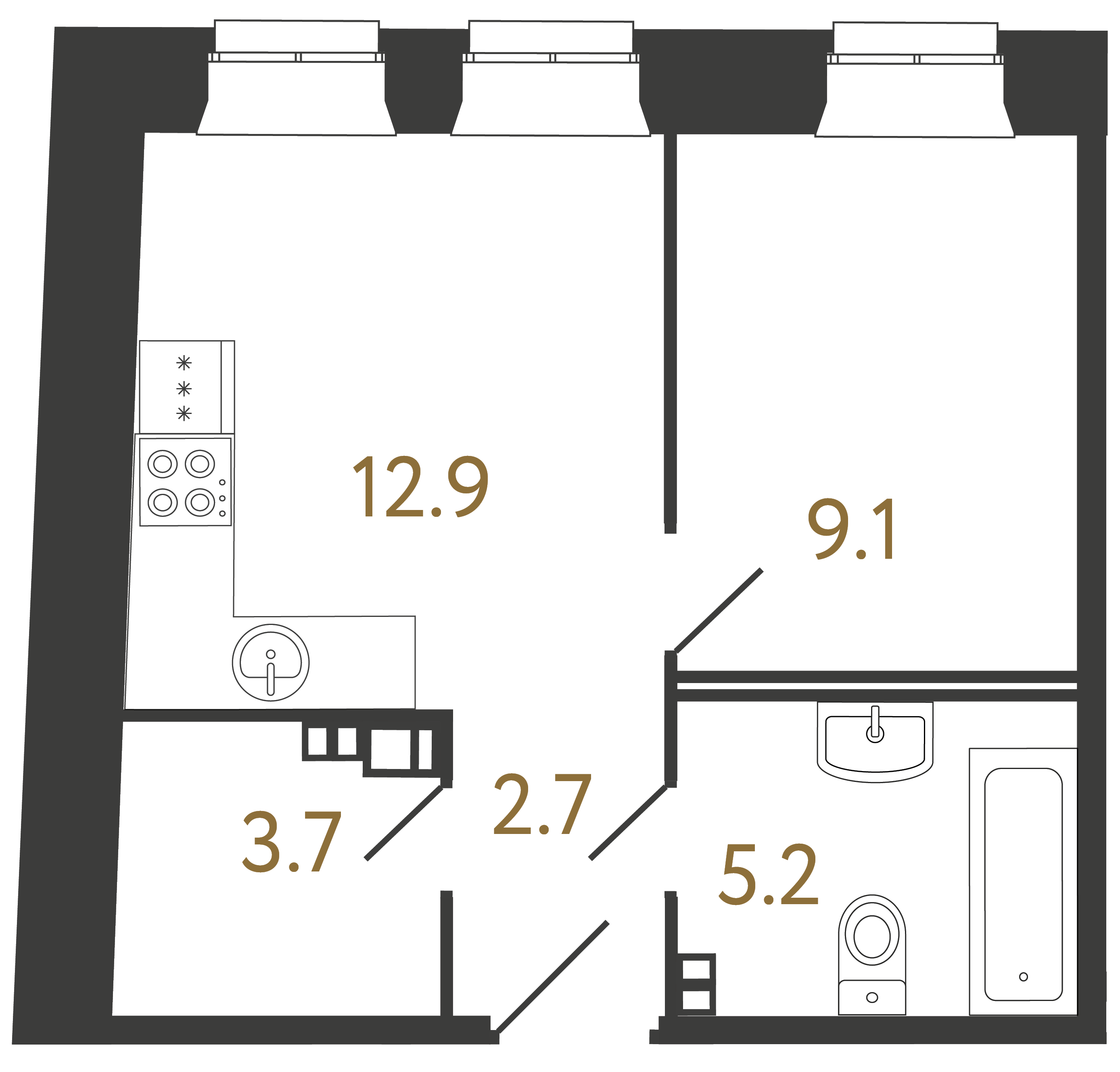 1-комнатная квартира, 33.6 м²; этаж: 3 - купить в Санкт-Петербурге
