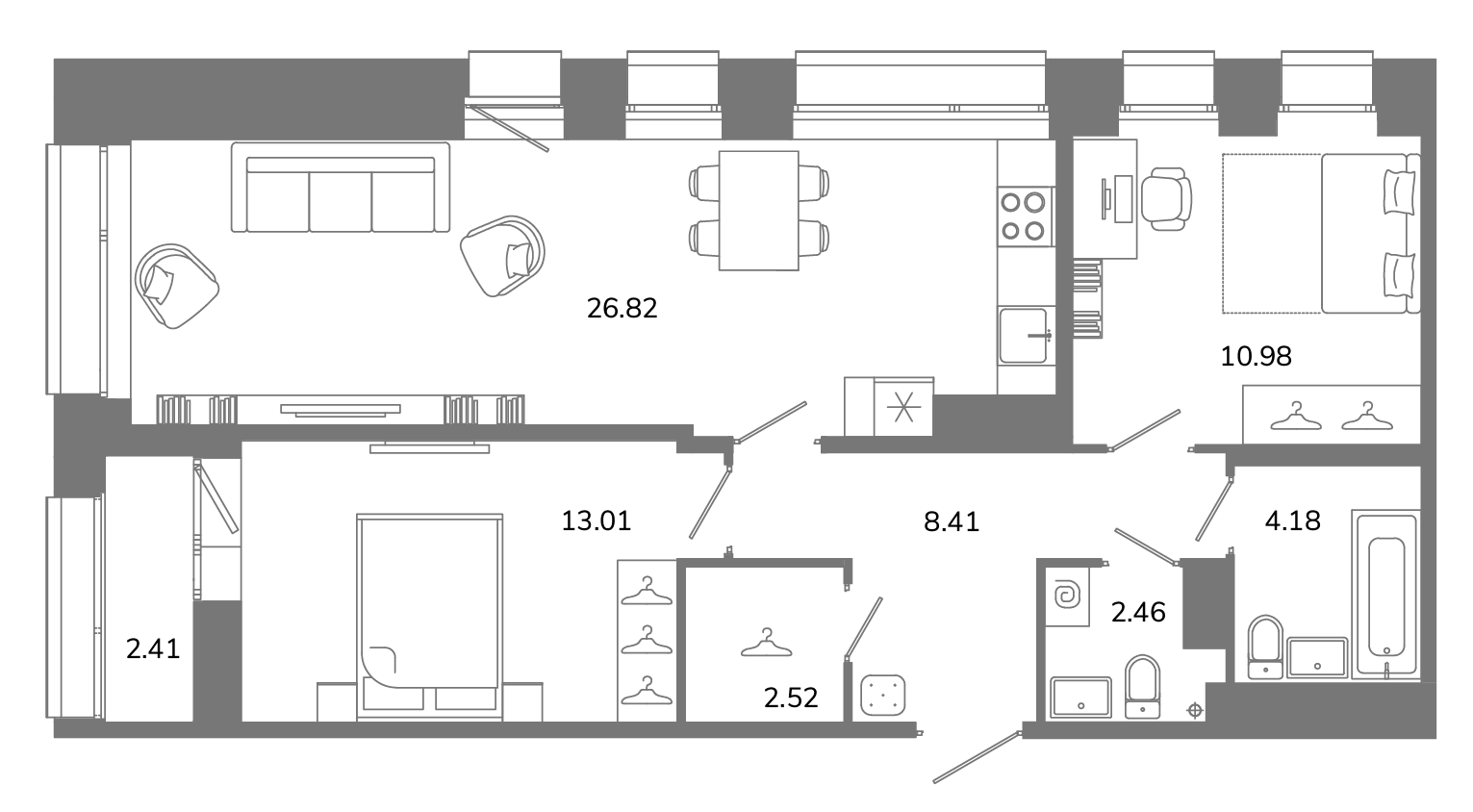 2-комнатная квартира №А11(2-9) в Твой космос 1-й корпус: 69.58 м², этаж 11 - купить в Санкт-Петербурге