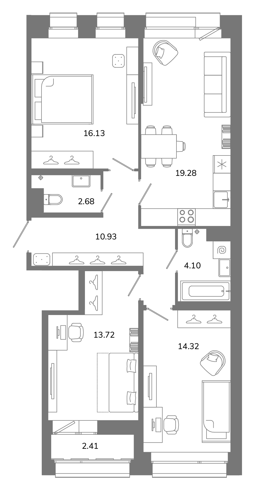 3-комнатная квартира №Б11(3-9) в Твой космос 1-й корпус: 82.36 м², этаж 11 - купить в Санкт-Петербурге