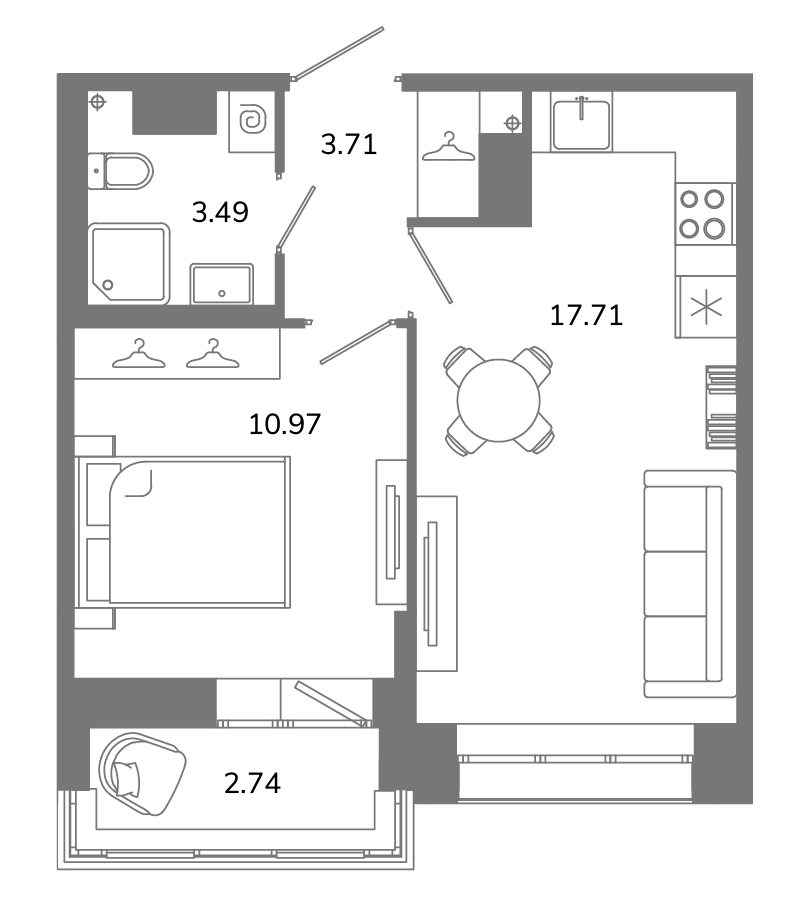 1-комнатная квартира №Б4(1-12а) в Твой космос 1-й корпус: 37.25 м², этаж 4 - купить в Санкт-Петербурге