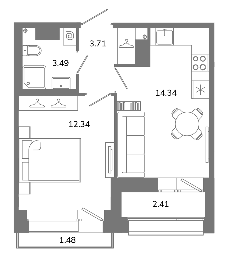 1-комнатная квартира №Б10(1-14) в Твой космос 1-й корпус: 35.52 м², этаж 10 - купить в Санкт-Петербурге
