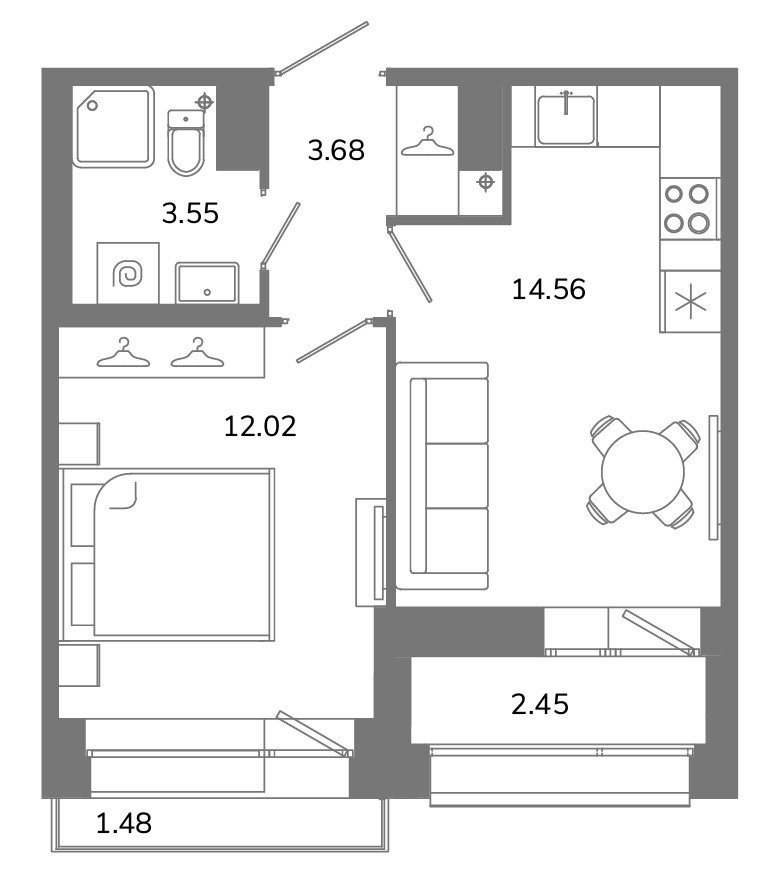 1-комнатная квартира №А10(1-8) в Твой космос 1-й корпус: 35.47 м², этаж 10 - купить в Санкт-Петербурге