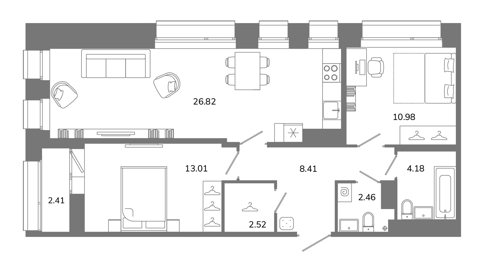 2-комнатная квартира №А12(2-12) в Твой космос 1-й корпус: 69.58 м², этаж 12 - купить в Санкт-Петербурге