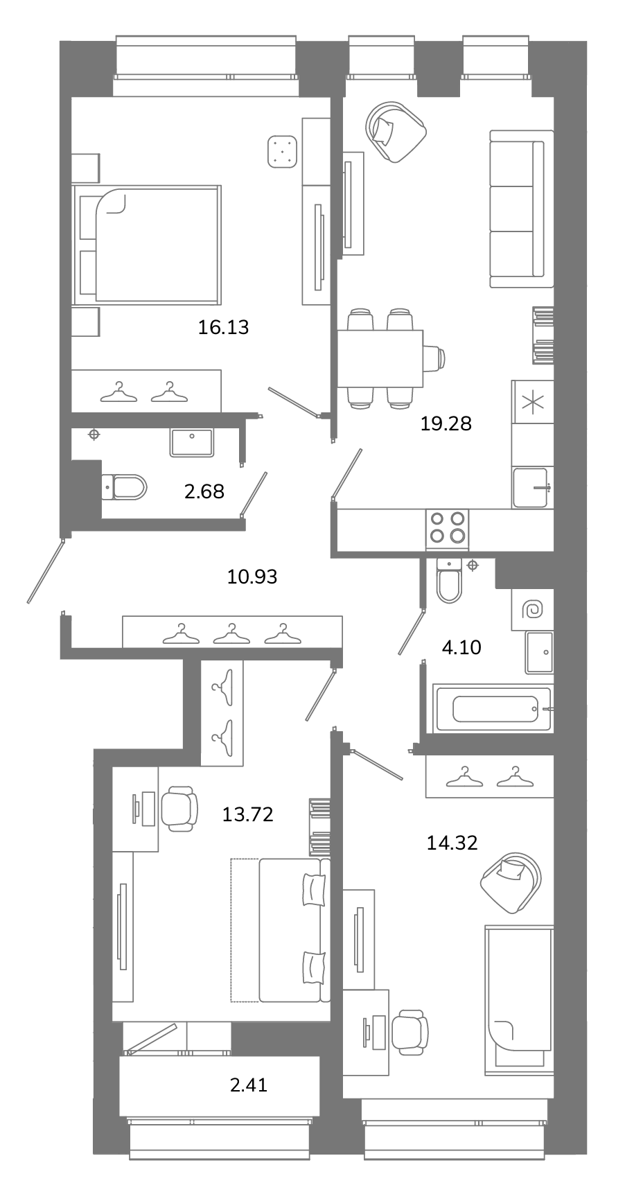 3-комнатная квартира №Б12(3-11) в Твой космос 1-й корпус: 82.36 м², этаж 12 - купить в Санкт-Петербурге