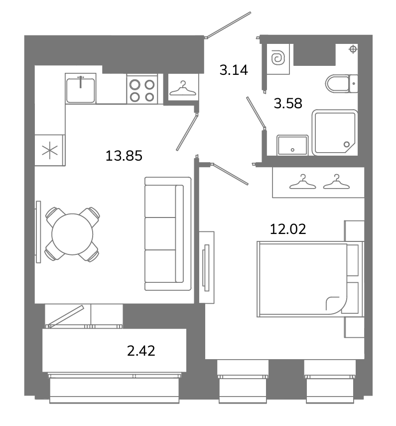 1-комнатная квартира №Б10(1-15) в Твой космос 1-й корпус: 33.8 м², этаж 10 - купить в Санкт-Петербурге