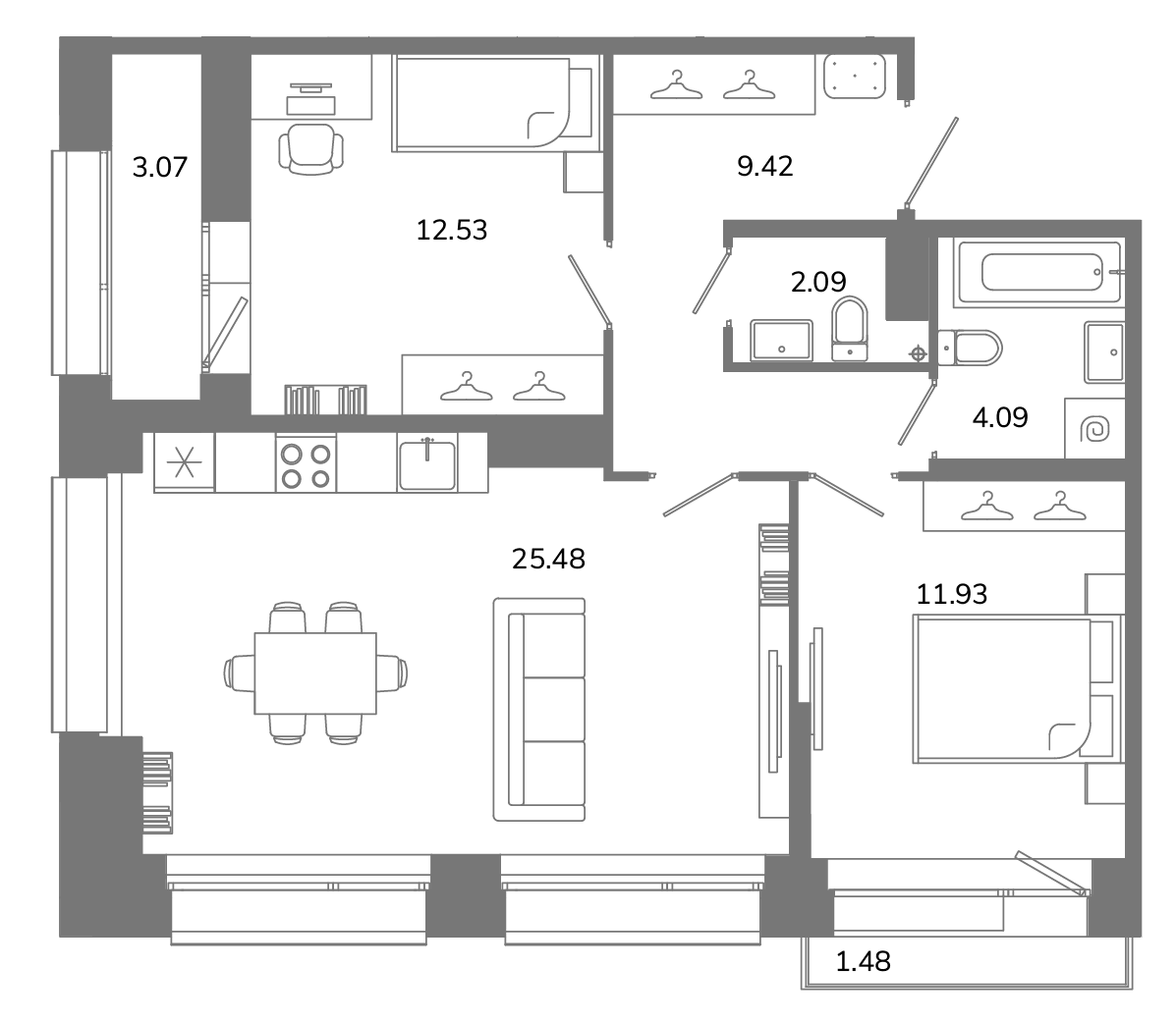 2-комнатная квартира №А10(2-5) в Твой космос 1-й корпус: 67.52 м², этаж 10 - купить в Санкт-Петербурге