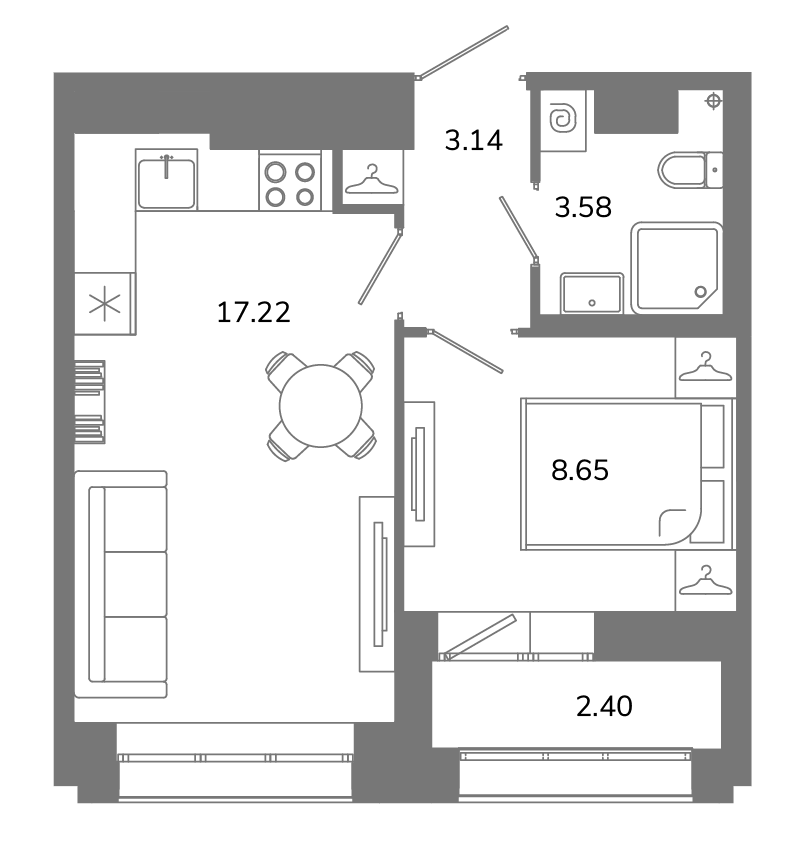 1-комнатная квартира №Б9(1-13) в Твой космос 1-й корпус: 33.79 м², этаж 9 - купить в Санкт-Петербурге