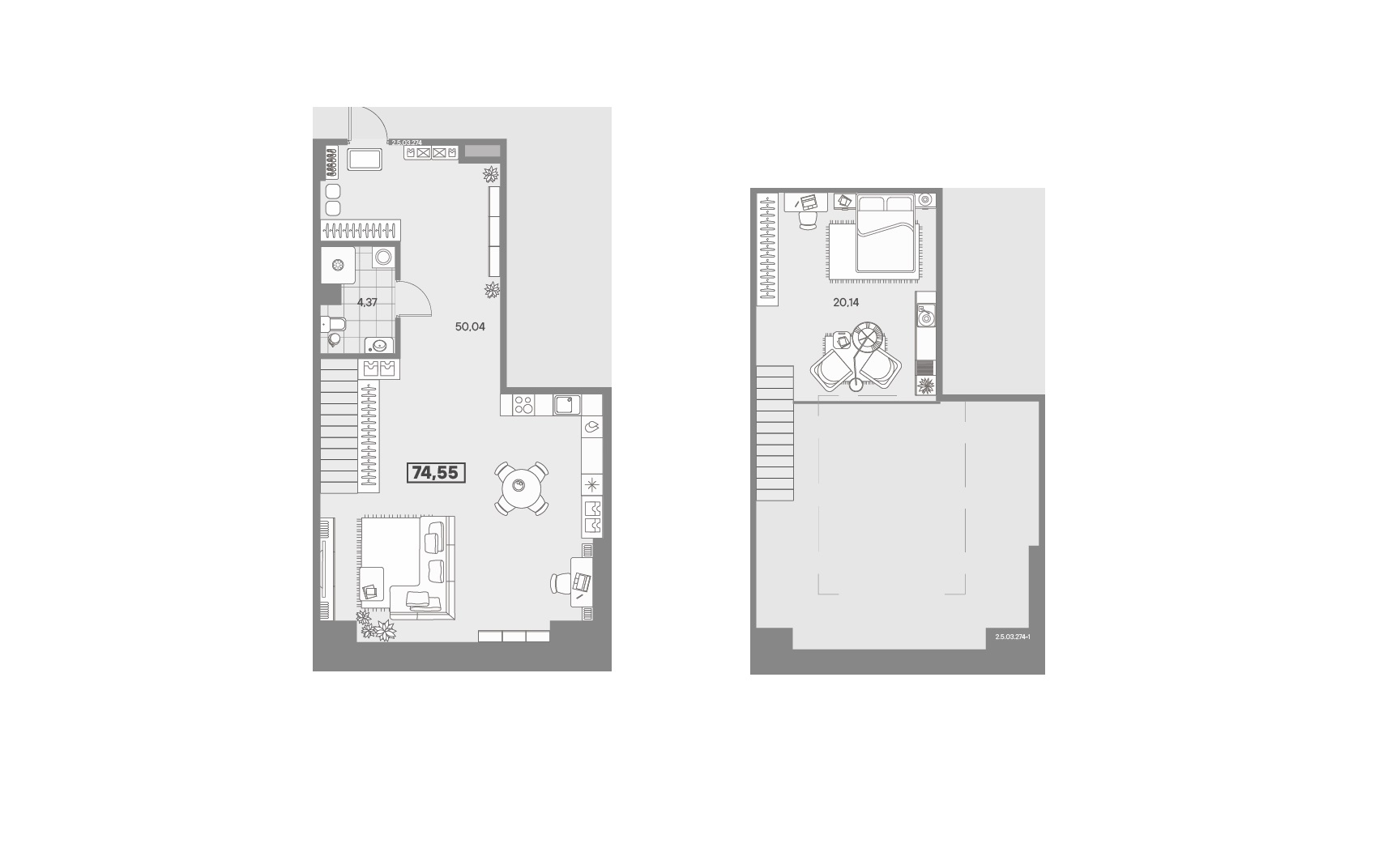 1-комнатная квартира №274 в Avant 2-й корпус: 74.55 м², этаж 3 - купить в Санкт-Петербурге