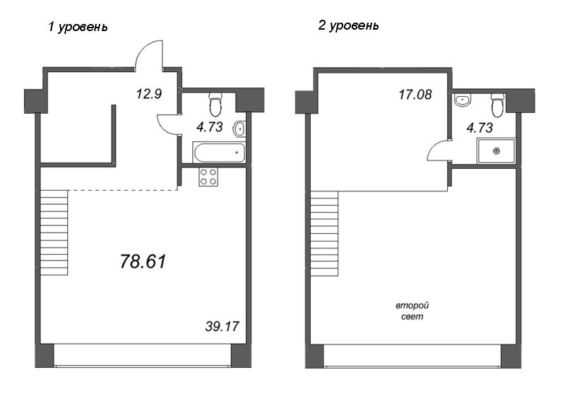 1-комнатная квартира №120 в Avant 2-й корпус: 80.42 м², этаж 2 - купить в Санкт-Петербурге
