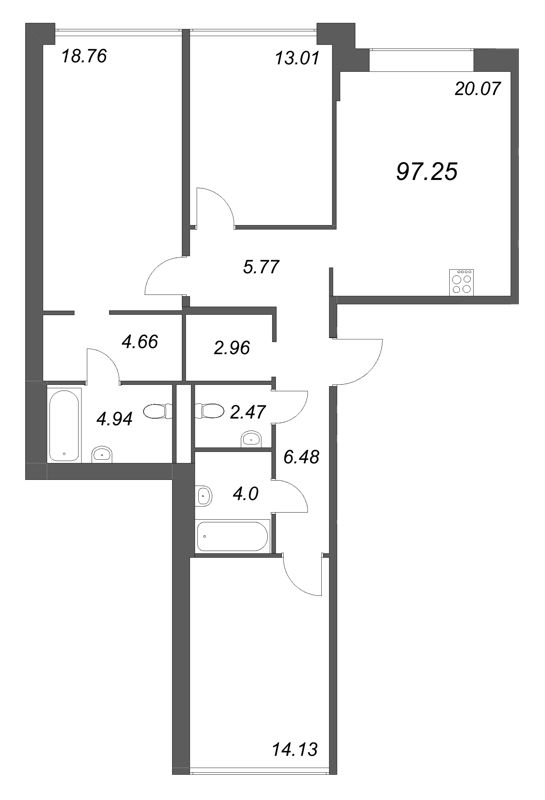 3-комнатная квартира №163 в Avant 1-й корпус: 97.25 м², этаж 9 - купить в Санкт-Петербурге