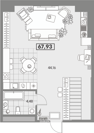 1-комнатная квартира, 67.94 м²; этаж: 3 - купить в Санкт-Петербурге