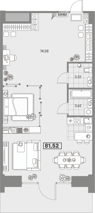 1-комнатная квартира №53 в: AVANT: 81.52 м²; этаж: 2 - купить в Санкт-Петербурге