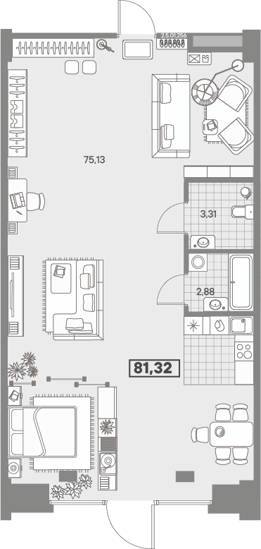 1-комнатная квартира №53 в: AVANT: 81.32 м²; этаж: 1 - купить в Санкт-Петербурге