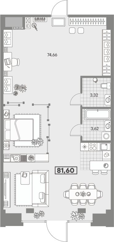 1-комнатная квартира №53 в: AVANT: 81.6 м²; этаж: 1 - купить в Санкт-Петербурге