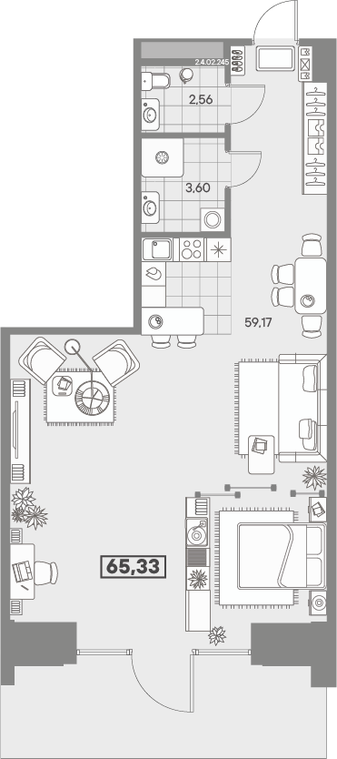 1-комнатная квартира, 65.33 м²; этаж: 2 - купить в Санкт-Петербурге