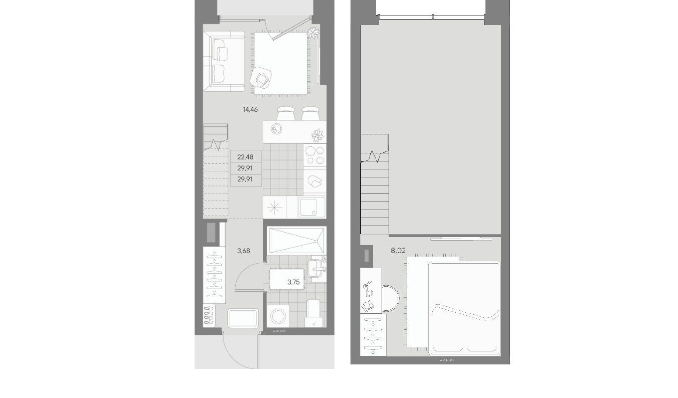 1-комнатная квартира №13А в Alpen: 29.91 м², этаж 1 - купить в Санкт-Петербурге