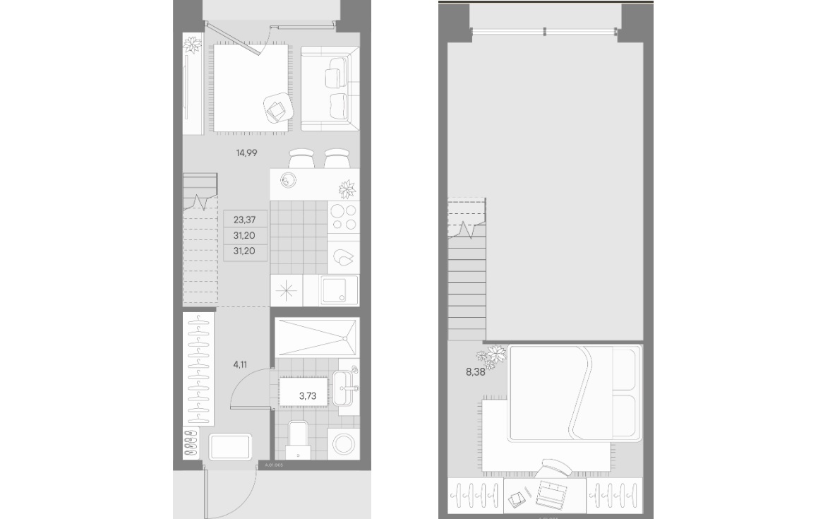 1-комнатная квартира №17А в Alpen: 31.21 м², этаж 1 - купить в Санкт-Петербурге