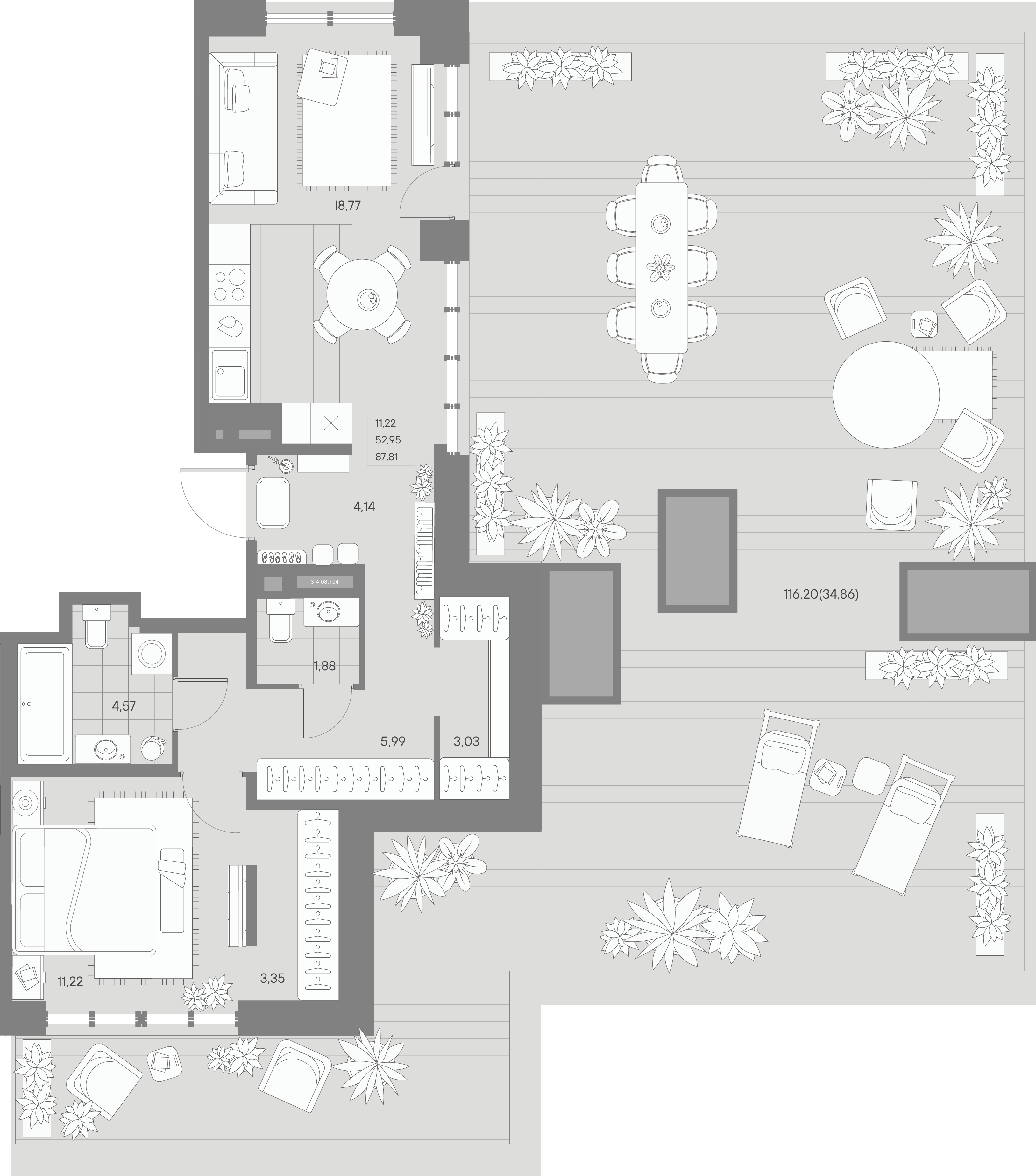1-комнатная квартира №104 в Avant 3-й корпус: 205.12 м², этаж 8 - купить в Санкт-Петербурге