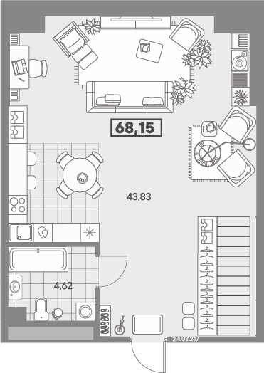 1-комнатная квартира, 68.15 м²; этаж: 3 - купить в Санкт-Петербурге