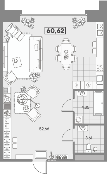 1-комнатная квартира, 60.62 м²; этаж: 2 - купить в Санкт-Петербурге