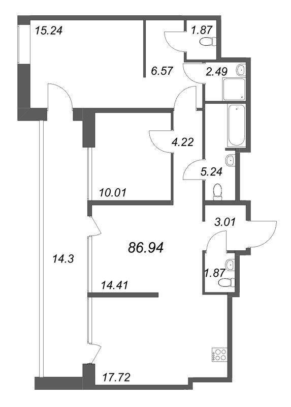 2-комнатная квартира №77 в Avant 1-й корпус: 86.94 м², этаж 9 - купить в Санкт-Петербурге