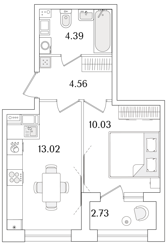 1-комнатная квартира, 33.37 м²; этаж: 17 - купить в Санкт-Петербурге