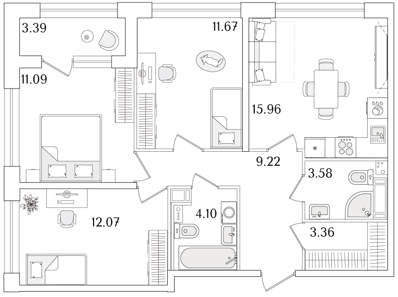 3-комнатная квартира, 72.75 м²; этаж: 17 - купить в Санкт-Петербурге