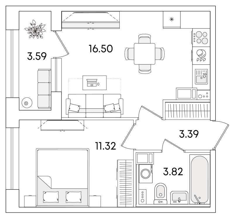 1-комнатная квартира, 36.83 м²; этаж: 13 - купить в Санкт-Петербурге