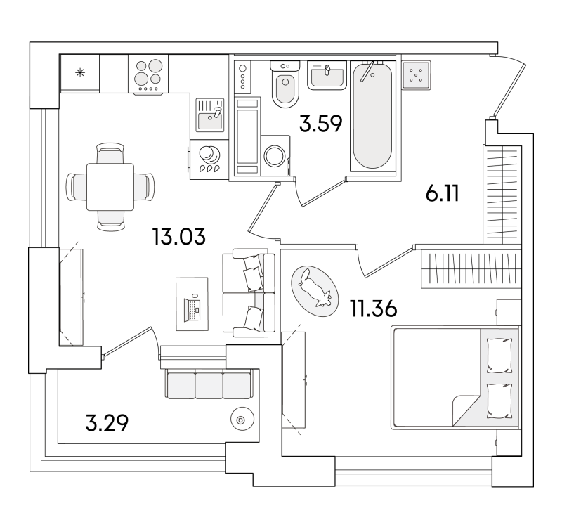 1-комнатная квартира, 35.74 м²; этаж: 13 - купить в Санкт-Петербурге