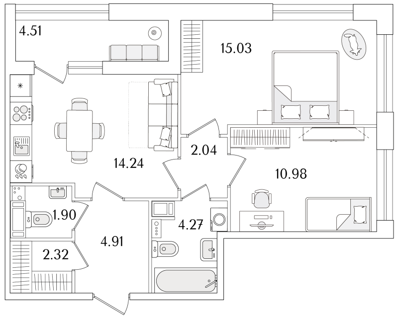 2-комнатная квартира, 57.95 м²; этаж: 17 - купить в Санкт-Петербурге