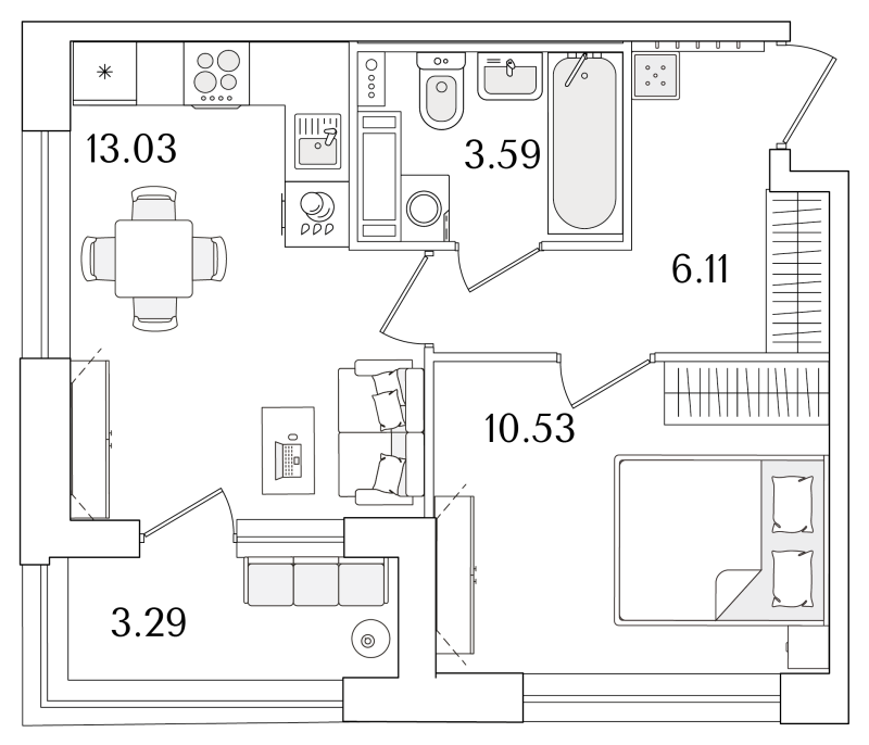 1-комнатная квартира, 34.91 м²; этаж: 17 - купить в Санкт-Петербурге