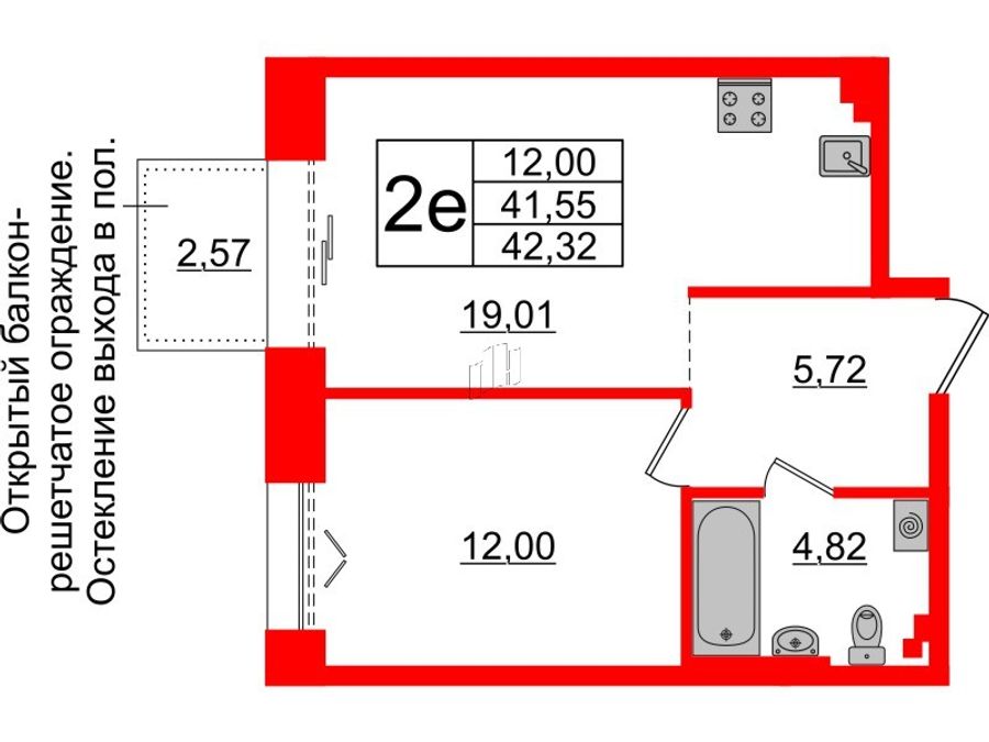 1-комнатная квартира, 41.55 м²; этаж: 3 - купить в Санкт-Петербурге
