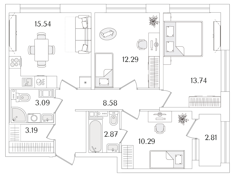 3-комнатная квартира, 71 м²; этаж: 7 - купить в Санкт-Петербурге