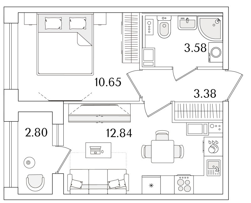 1-комнатная квартира, 31.85 м²; этаж: 17 - купить в Санкт-Петербурге
