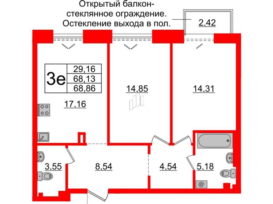 2-комнатная квартира, 68.13 м²; этаж: 4 - купить в Санкт-Петербурге