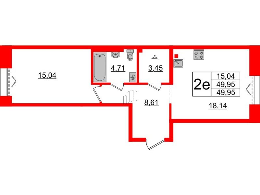 1-комнатная квартира, 49.95 м²; этаж: 2 - купить в Санкт-Петербурге