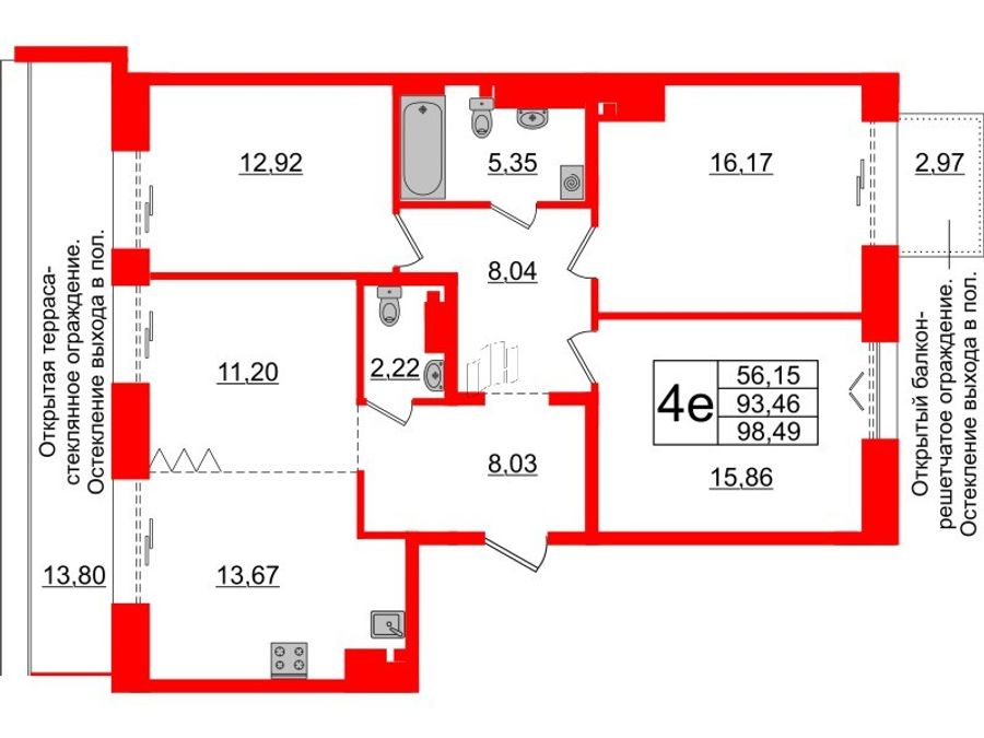 4-комнатная квартира №591 в Imperial club 1-й корпус: 93.46 м², этаж 7 - купить в Санкт-Петербурге