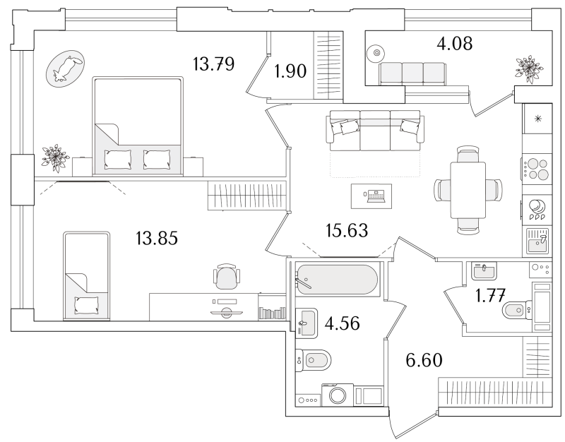 2-комнатная квартира, 60.14 м²; этаж: 17 - купить в Санкт-Петербурге